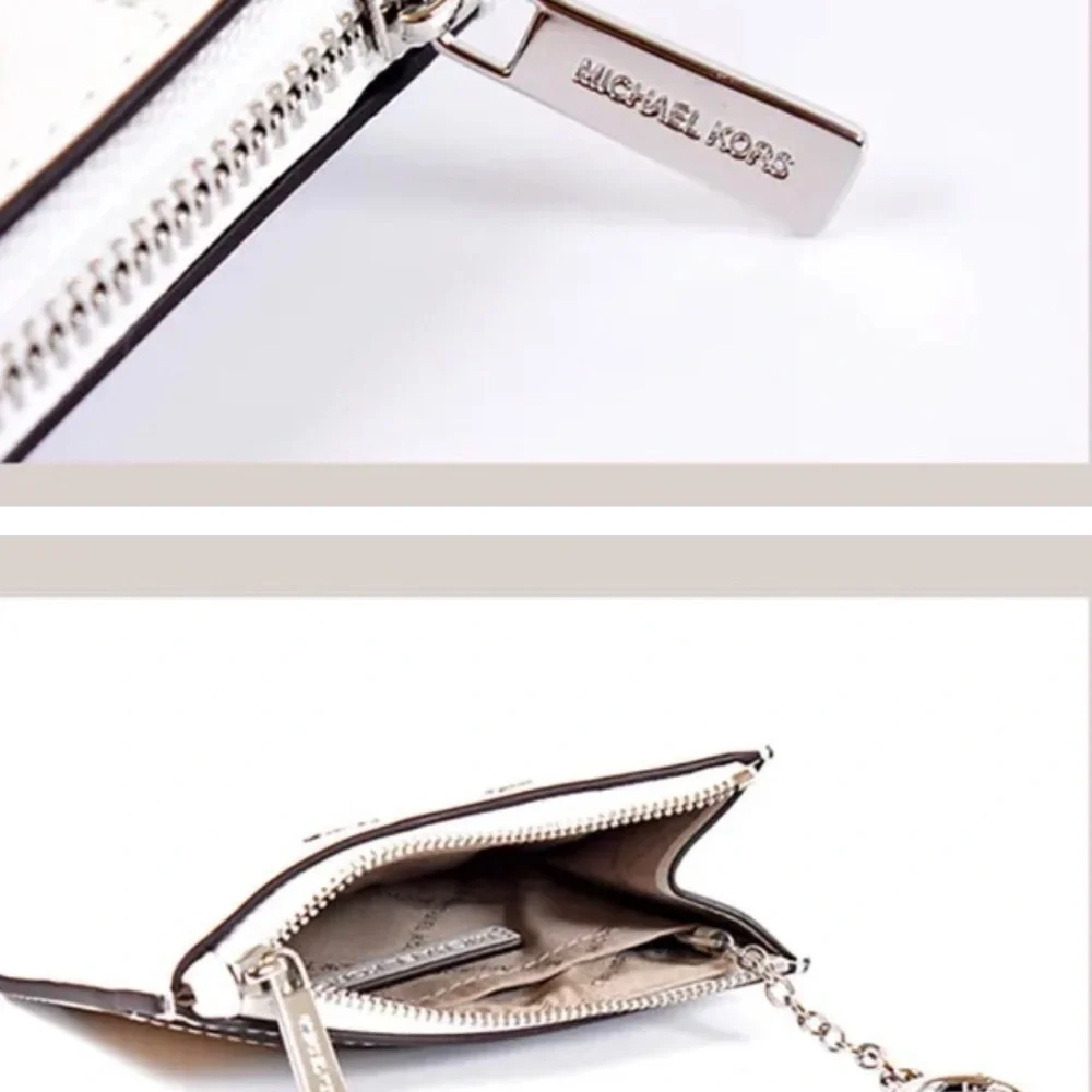 Michael Kors NWT White Card Holder with Zip and key chains n - Picture 3 of 7